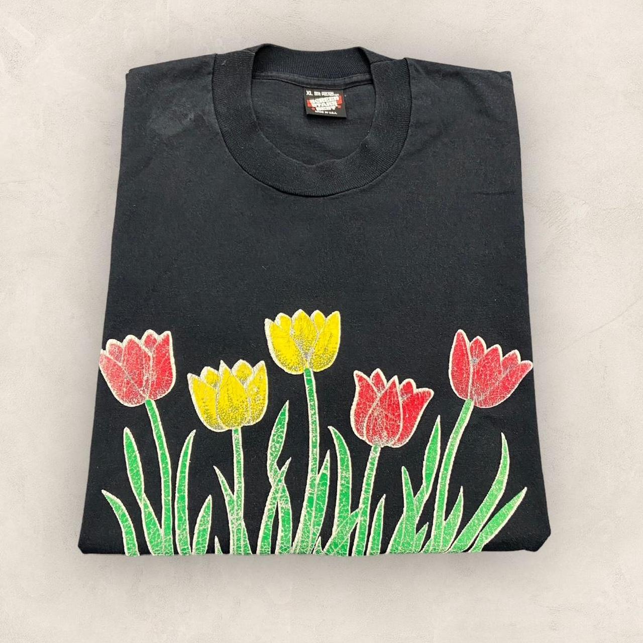 Vintage 90s USA Solvang California field of flowers tulips nature promotional graphic t-shirt