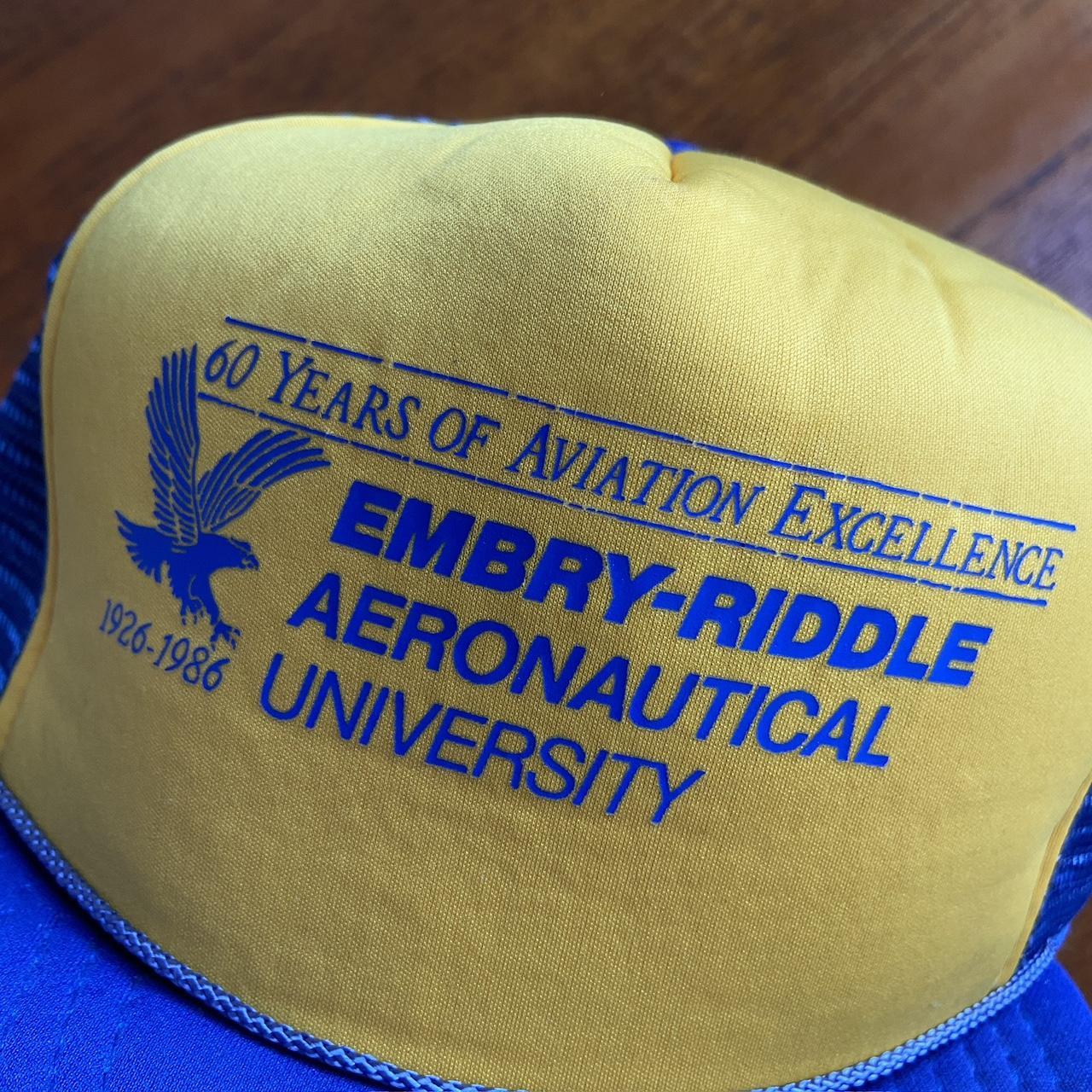 Vintage 80s USA embry-riddle aeronautical university aviation promotional graphic trucker cap