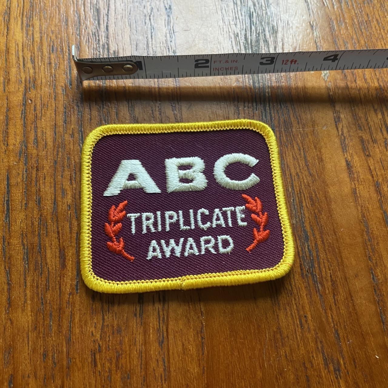 Vintage 80s USA ABC triplicate award bowling strike embroidered sew on badge collectible patch