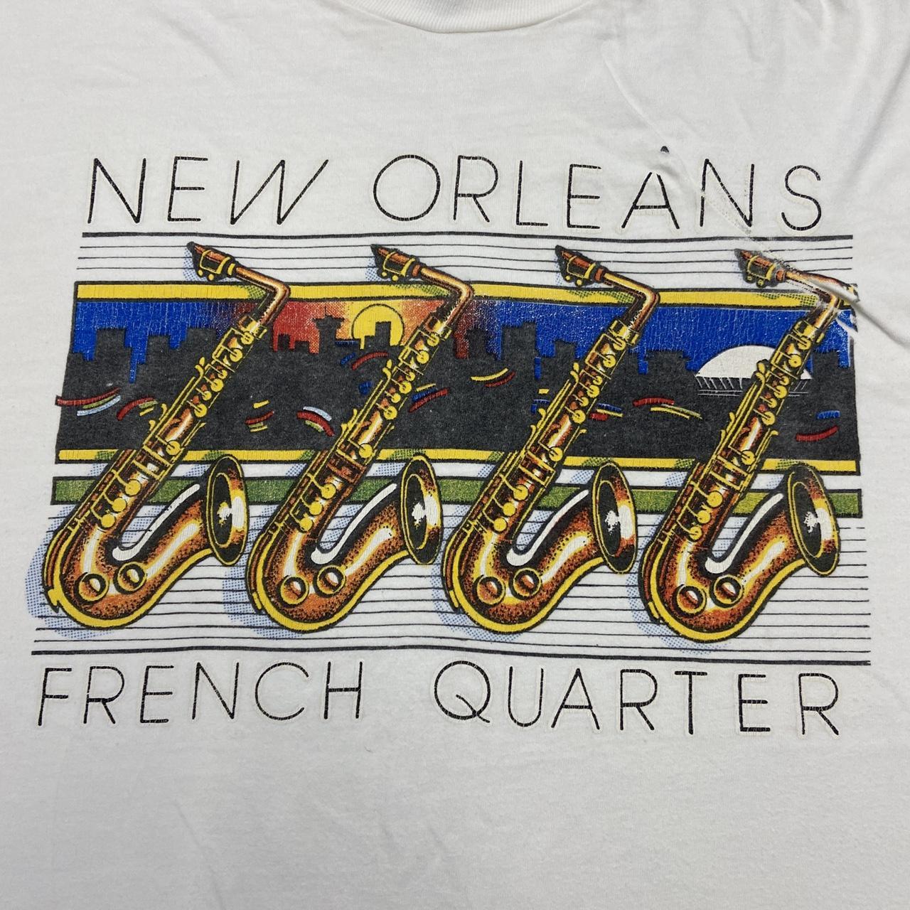 Vintage 90s USA New Orleans French Quarter saxophone jazz music graphic white long sleeve t-shirt