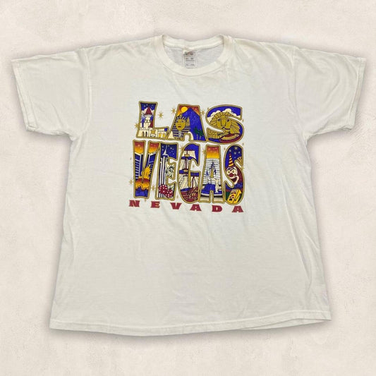 Vintage 90s USA Las Vegas Nevada spell-out tourist souvenir graphic white t-shirt