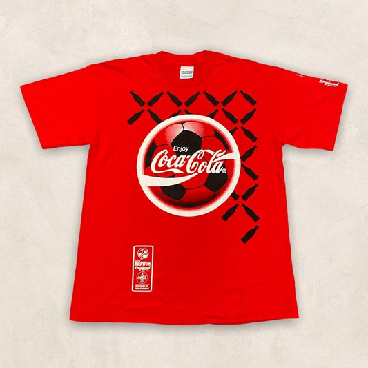 Vintage 90s Coca Cola euro 96 football tournament graphic red t-shirt