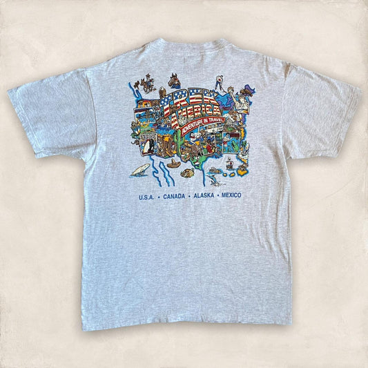 Vintage 90s USA Trek America adventure in travel promotional graphic t-shirt