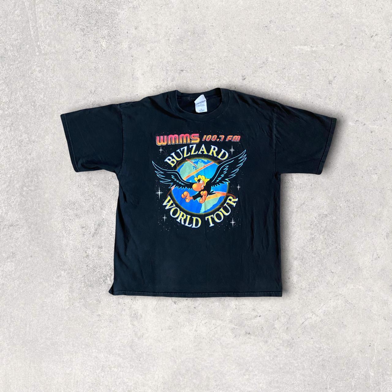 Vintage 90s USA WMMS 100.7FM Radio Buzzard Rock World Tour promotional graphic t-shirt