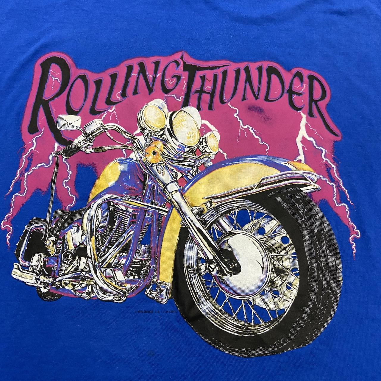 Vintage 90s USA Rolling Thunder Motorcycles graphic blue t-shirt