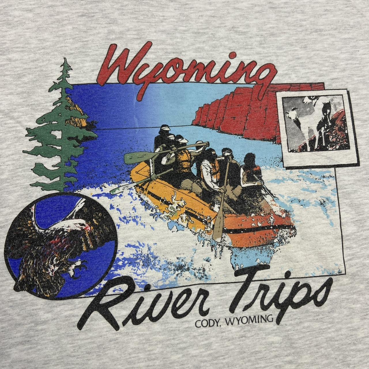 Vintage 90s USA Wyoming river trips rafting nature wildlife promotional graphic t-shirt