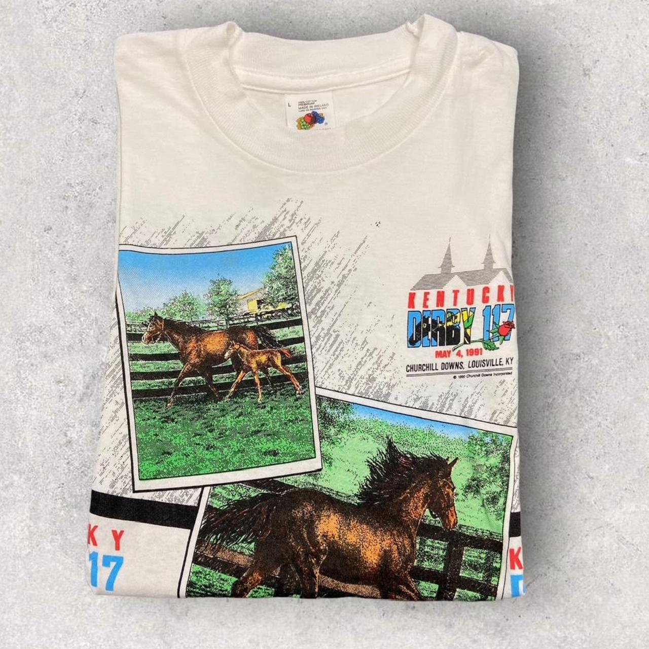 Vintage 90s USA Kentucky Derby horse racing promotional graphic t-shirt