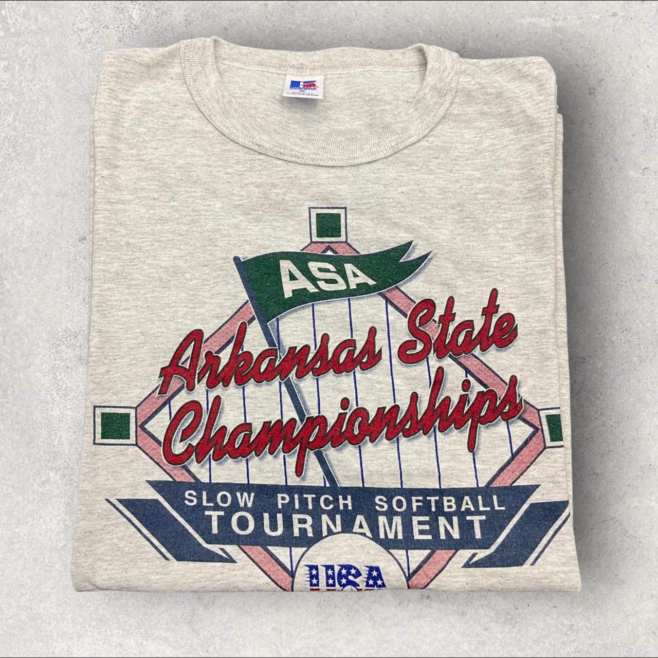 Vintage 90s USA Arkansas soft state championships tournament promotional graphic t-shirt