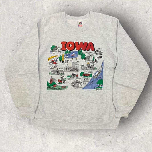 Vintage 90s USA Iowa map tourist souvenir promotional graphic sweatshirt