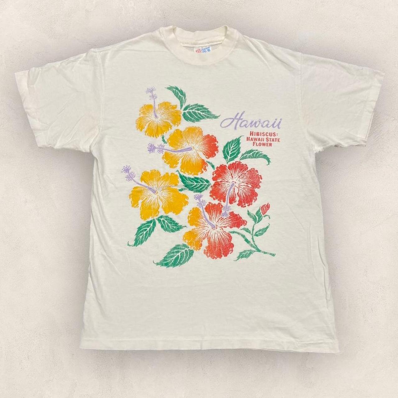 Vintage 90s USA Hibiscus Hawaii state flower wildlife promotional graphic t-shirt