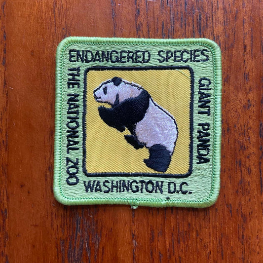 Vintage 80s USA patch giant panda bear Washington DC Zoo endangered species embroidered sew on badge