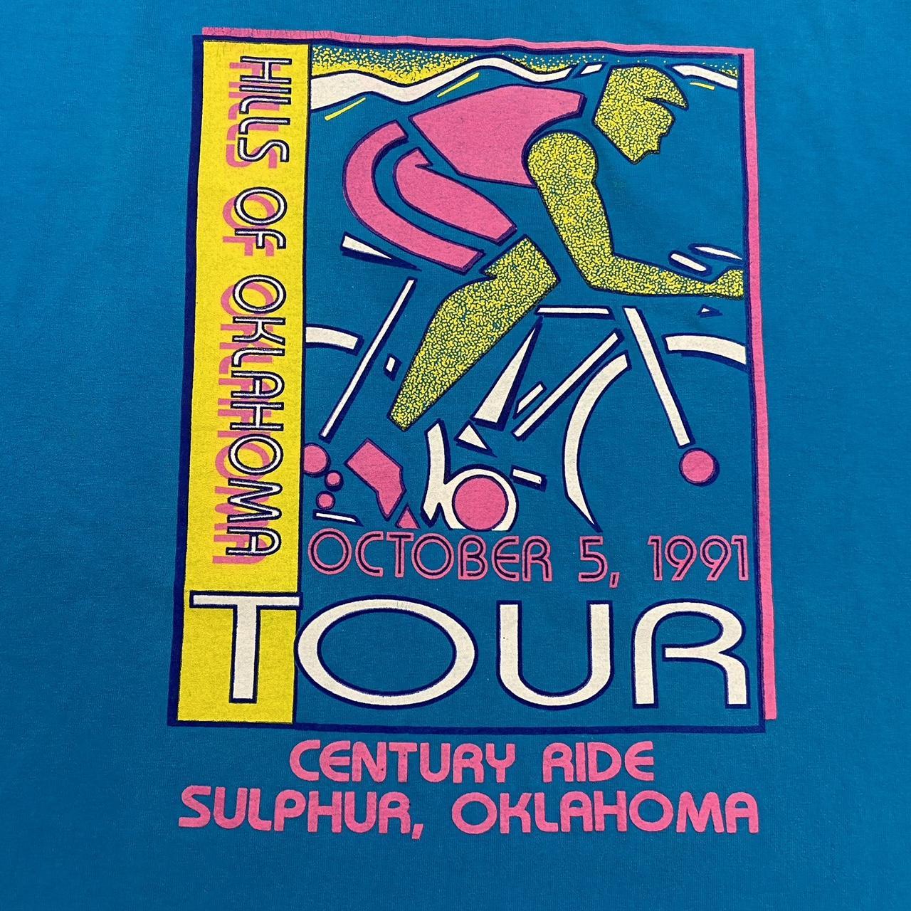 Vintage 90s USA hills of Oklahoma tour cycle cycling road race promotional graphic t-shirt