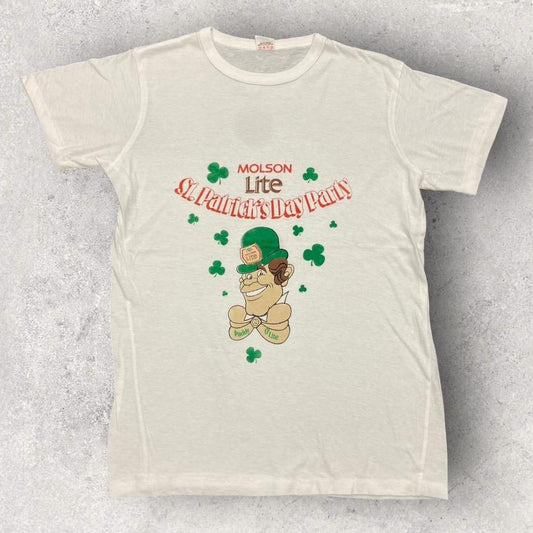 Vintage 80s USA Molson lite beer St Patrick’s Day party leprechaun promotional graphic t-shirt