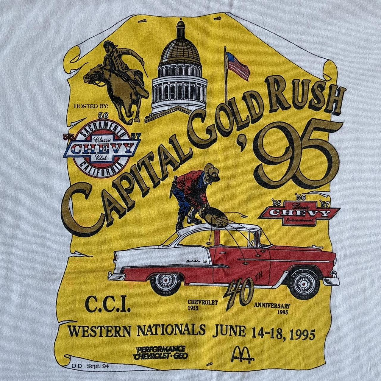 Vintage 90s USA capital gold rush Chevrolet graphic white t-shirt