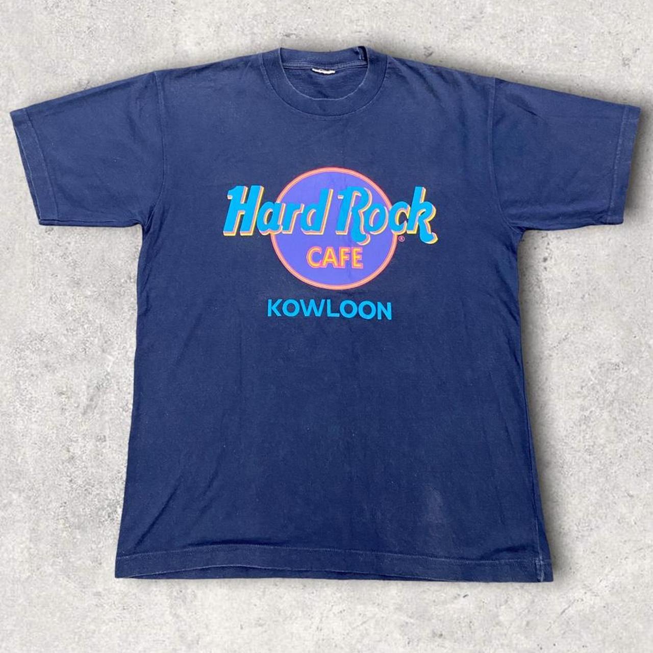 Vintage 90s USA Hard Rock Cafe Kowloon Hong Kong graphic navy t-shirt