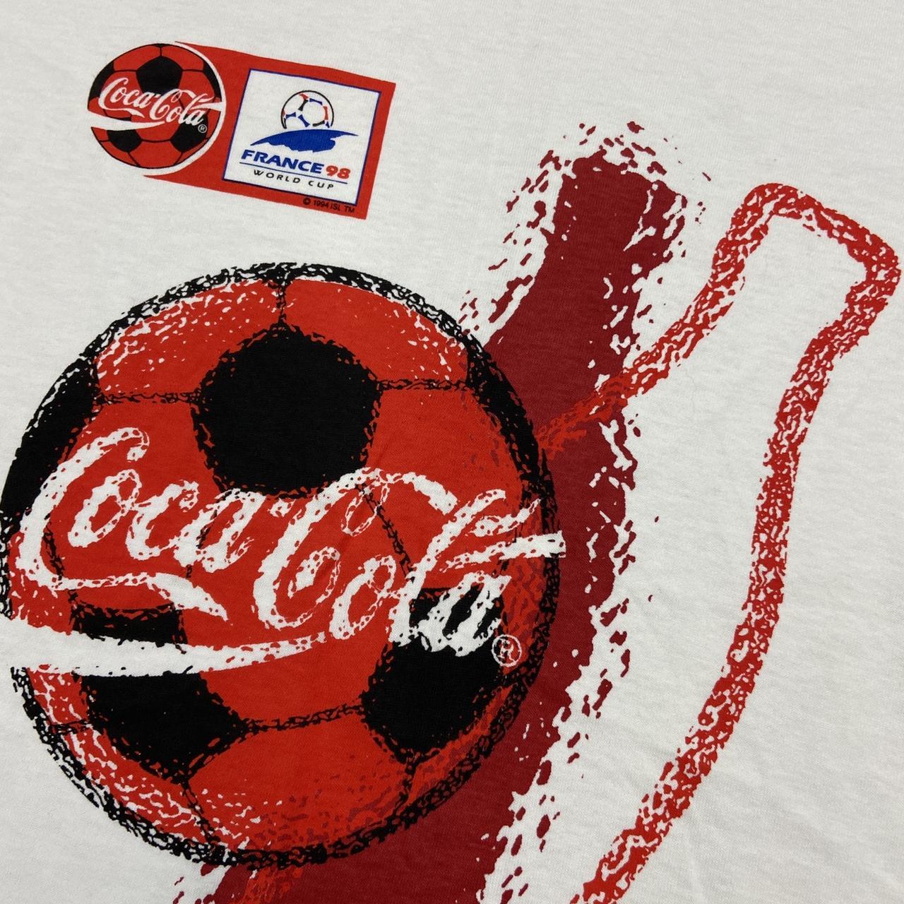 Vintage 90s USA France 98 World Cup football tournament Coca Cola promotional graphic white t-shirt