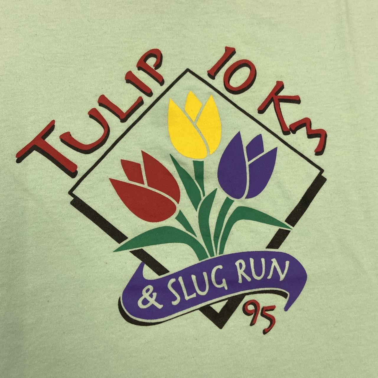 Vintage 90s USA Tulip & slug run 10km race promotional graphic t-shirt