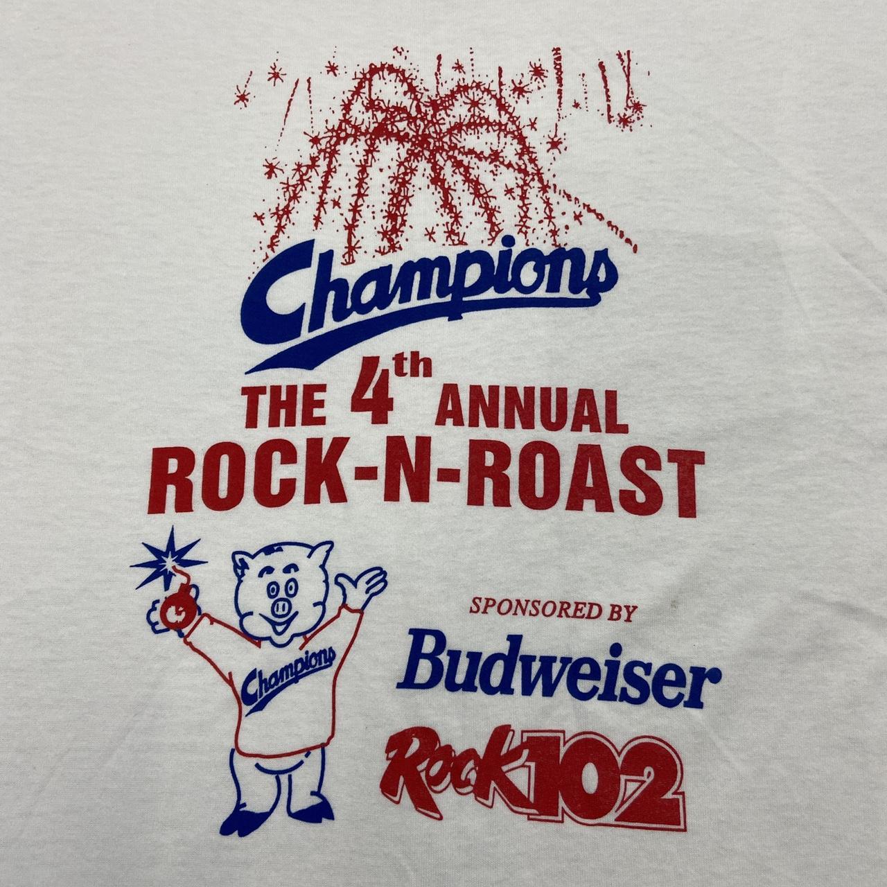 Vintage 90s USA Budweiser rock-n-roast champions graphic white t-shirt