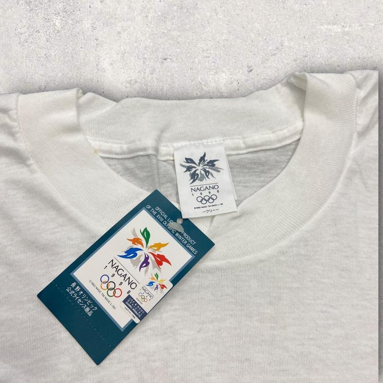 Vintage 90s Nagano Japan Winter Olympics dead-stock graphic white t-shirt