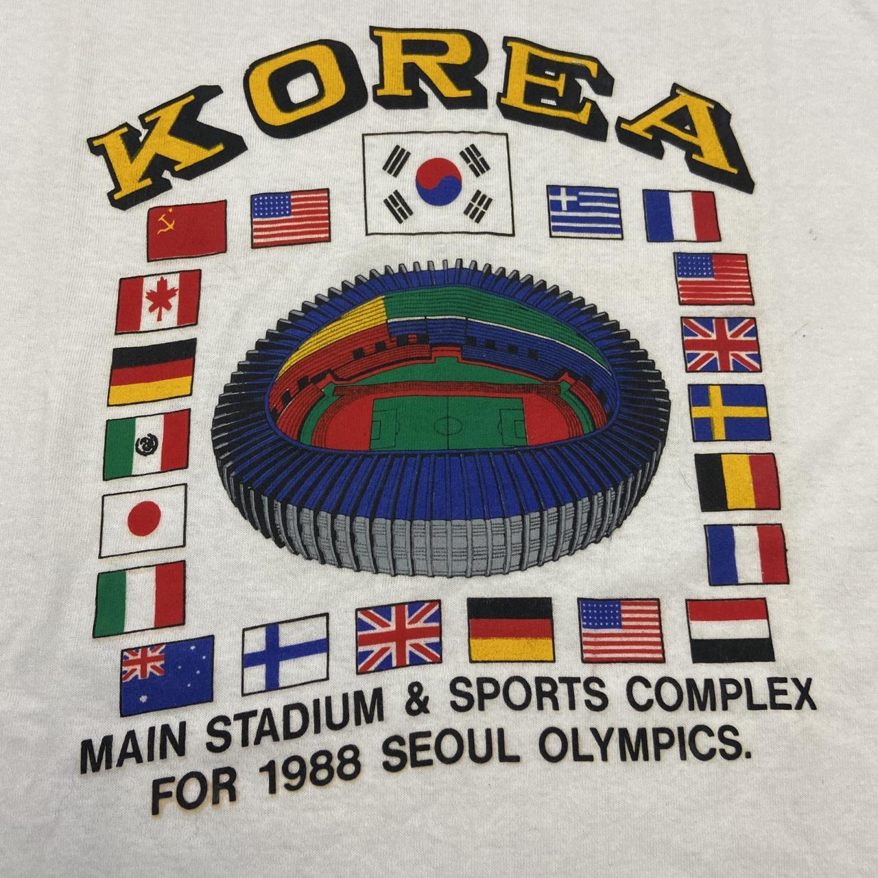 Vintage 80s Seoul South Korea Olympics summer games athletics promotional graphic t-shirt