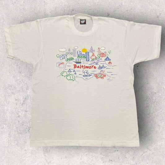 Vintage 90s USA Baltimore Maryland tourist souvenir promotional graphic t-shirt