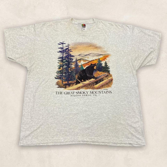 Vintage 90s USA great smoky mountains Pigeon forge Tennessee graphic grey t-shirt