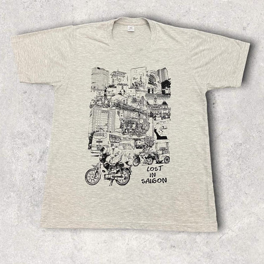 Vintage 90s Lost in Saigon Vietnam graphic grey t-shirt