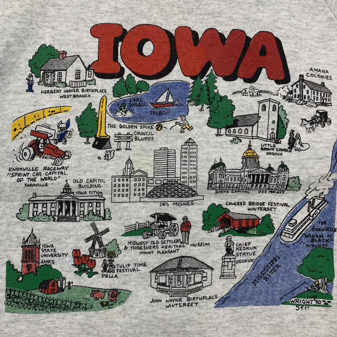 Vintage 90s USA Iowa map tourist souvenir promotional graphic sweatshirt