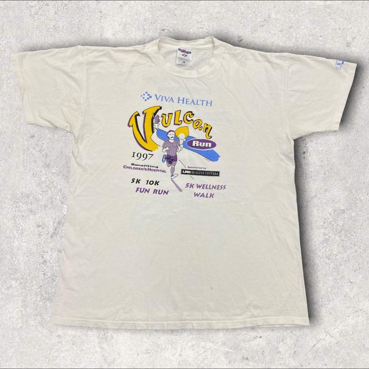 Vintage 90s USA Vulcan marathon fun run graphic white t-shirt