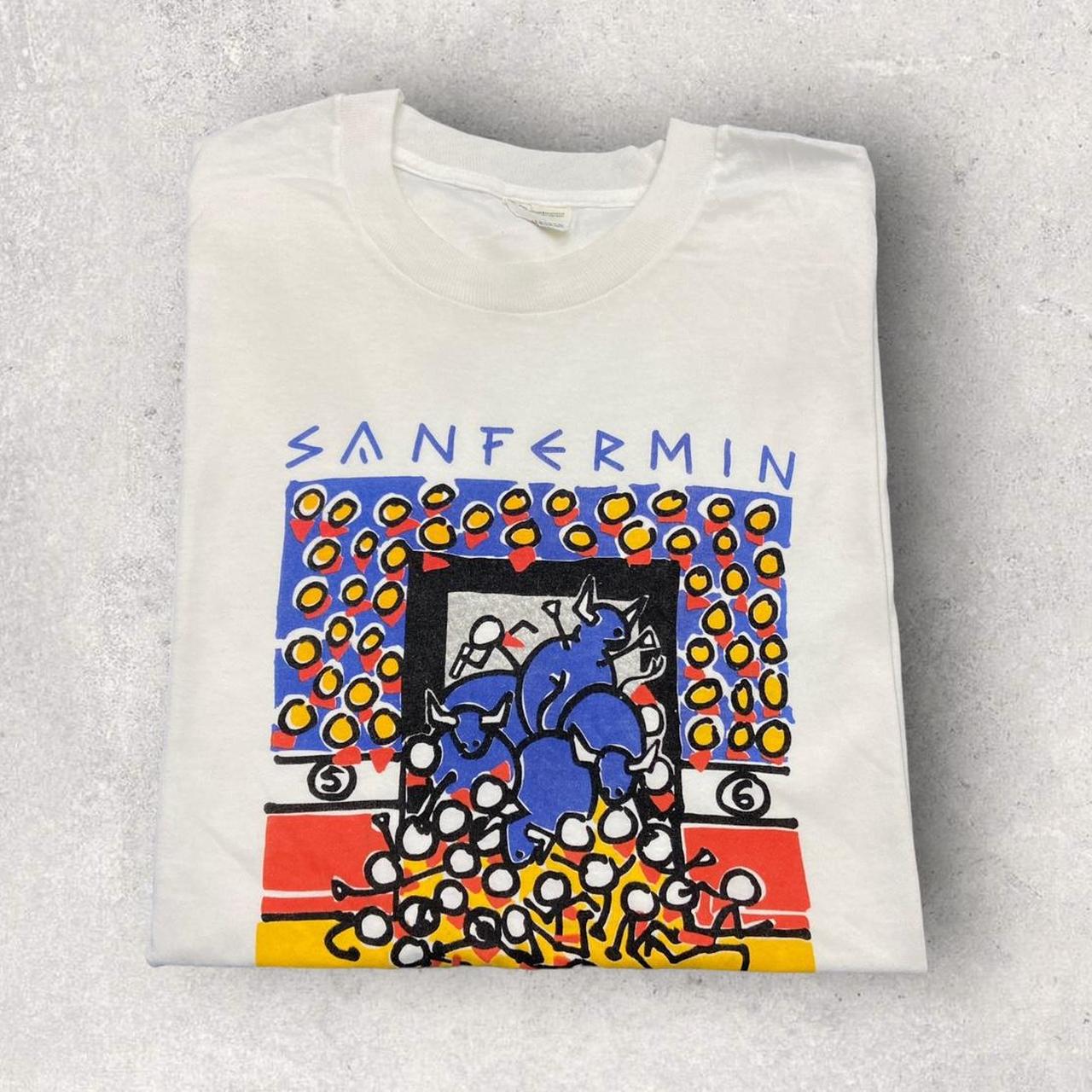 Vintage 90s San Fermin festival Pamplona bull run Spain promotional graphic t-shirt