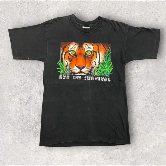 Vintage 90s USA tiger eyes on survival nature wildlife human-I-tees graphic t-shirt