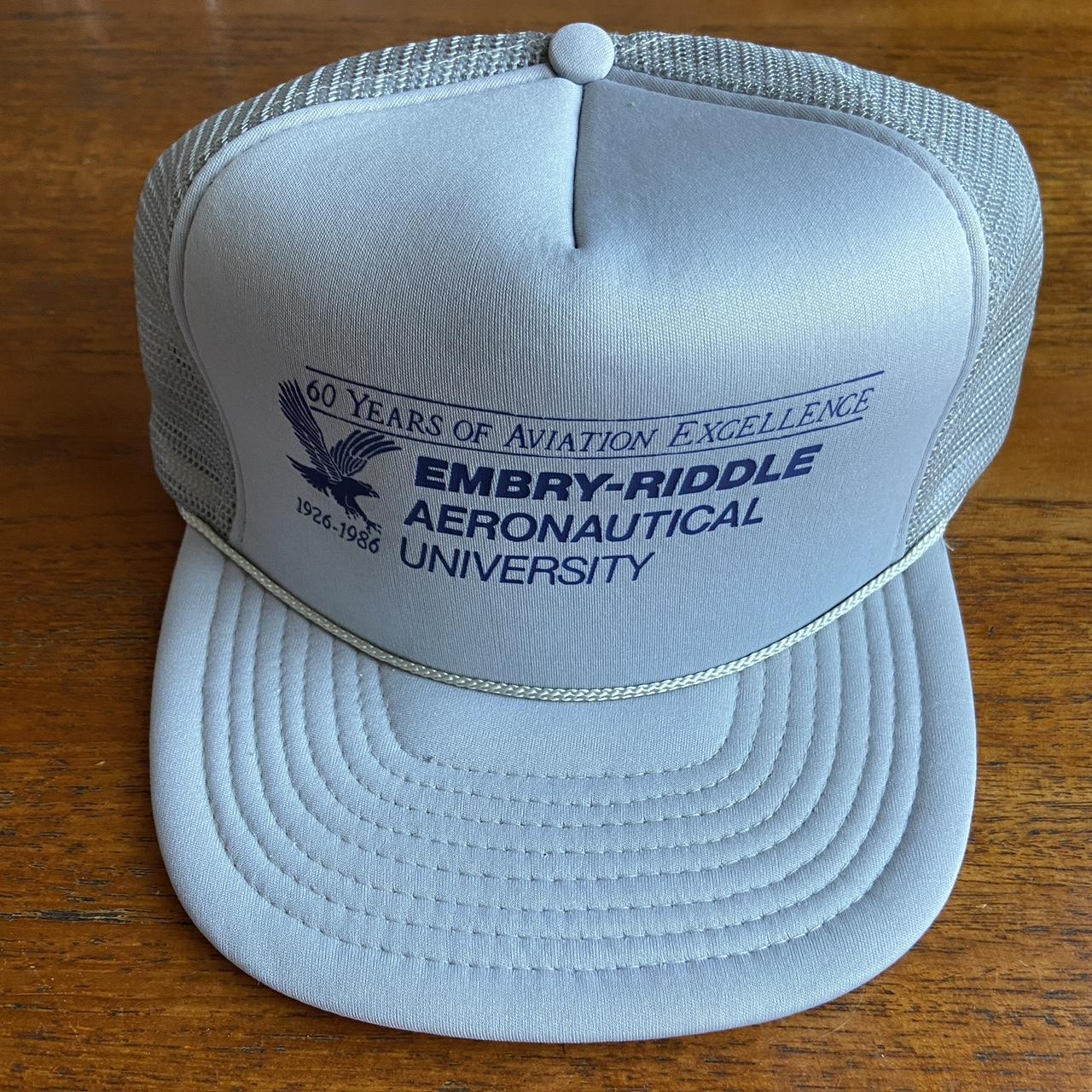 Vintage 80s USA embry-riddle aeronautical university aviation promotional graphic trucker cap