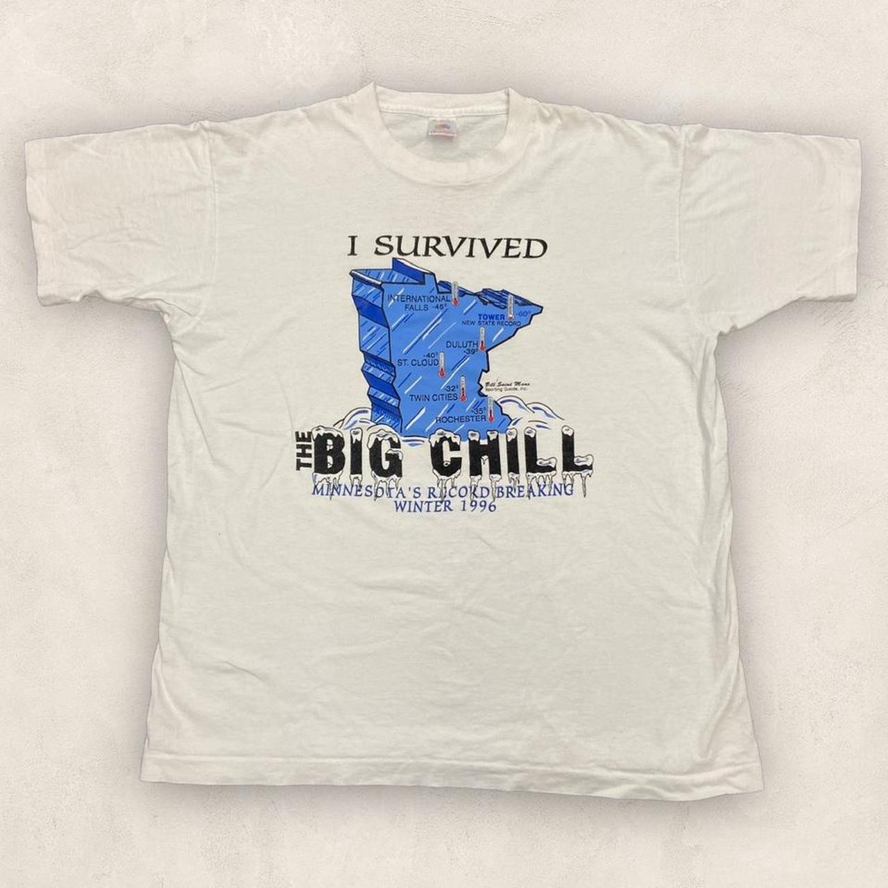 Vintage 90s USA ‘I survived the big chill’ Minnesota 96 graphic white t-shirt