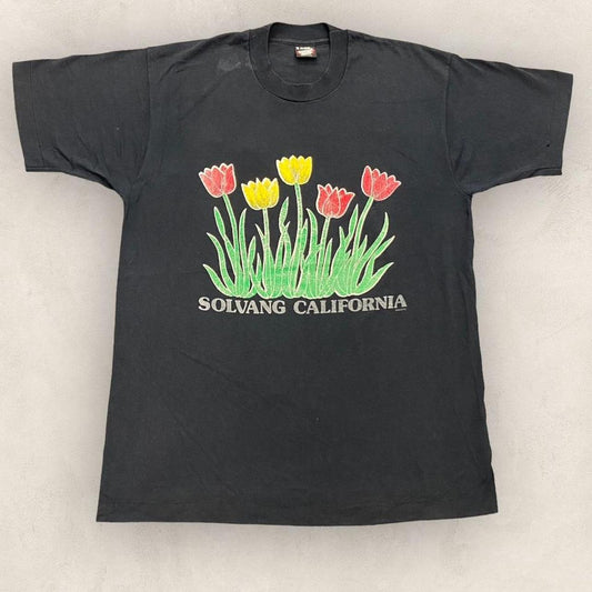 Vintage 90s USA Solvang California field of flowers tulips nature promotional graphic t-shirt