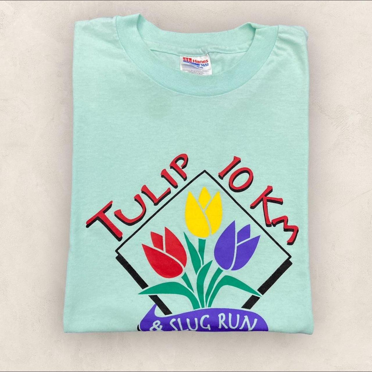 Vintage 90s USA Tulip & slug run 10km race promotional graphic t-shirt