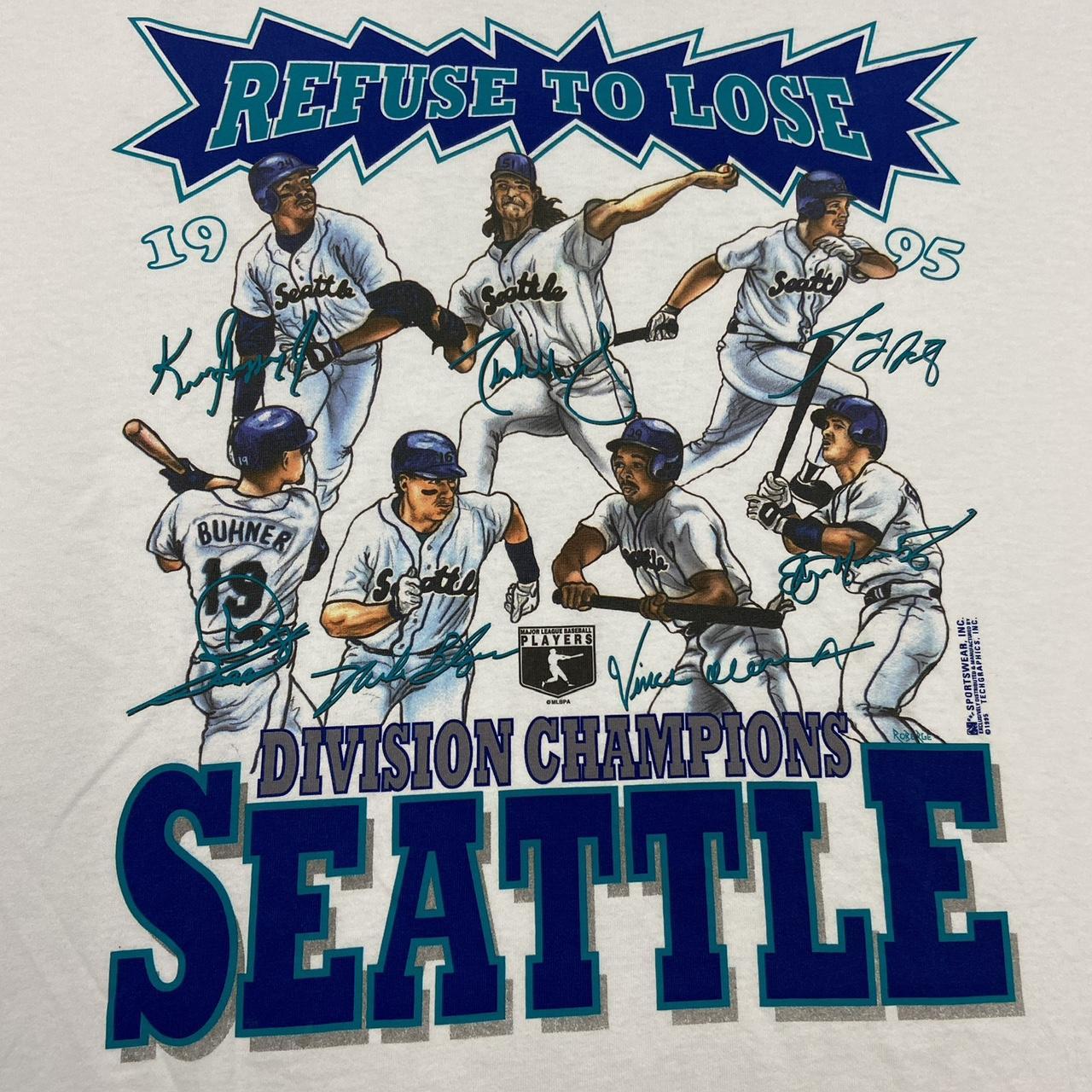 Vintage 90s USA Seattle Mariners Baseball MLB division champions promotional graphic t-shirt