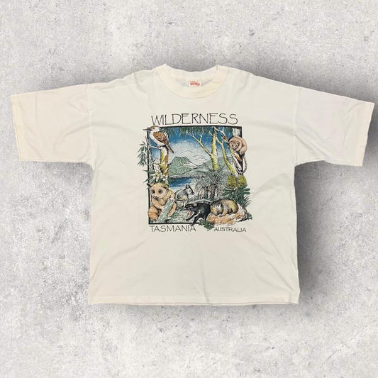 Vintage 90s wilderness Tasmania Australia wildlife nature promotional graphic t-shirt