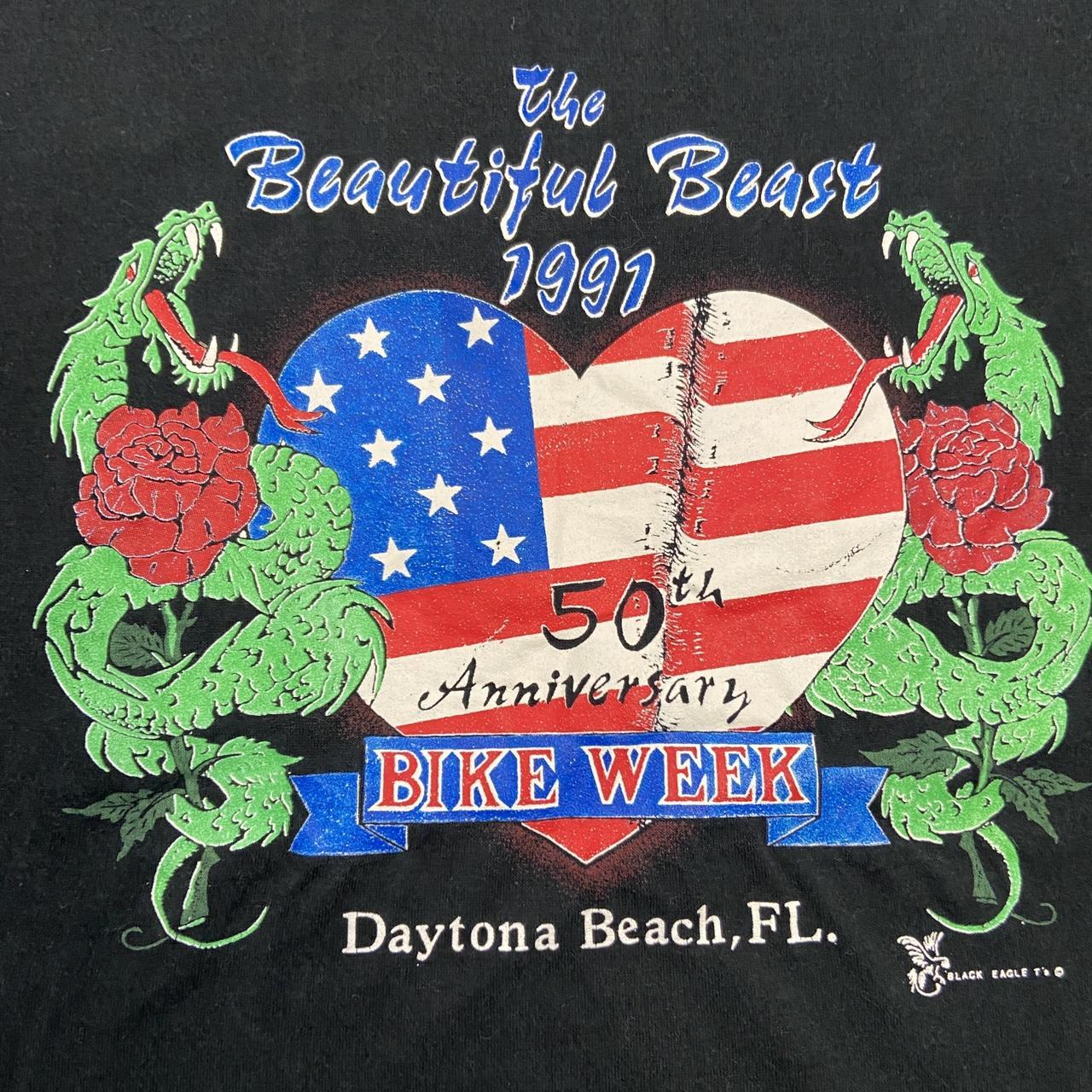 Vintage 90s USA the beautiful beast bike week Daytona beach Florida graphic t-shirt