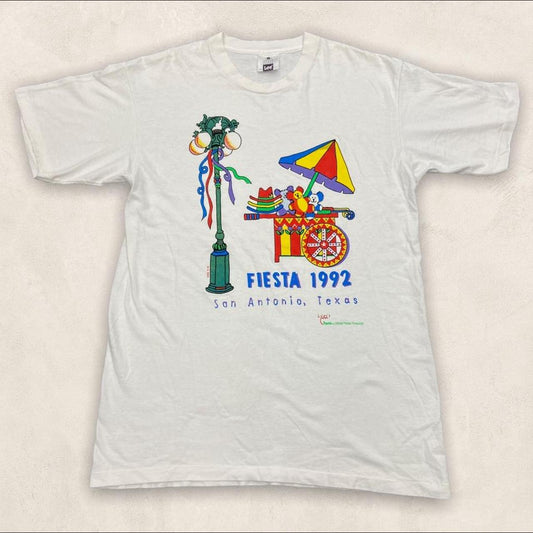 Vintage 90s USA San Antonio Texas Fiesta 92 graphic white t-shirt