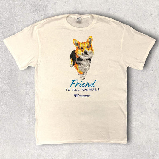 Vintage 90s USA Friend to all animals the humane society corgi dog promotional graphic t-shirt