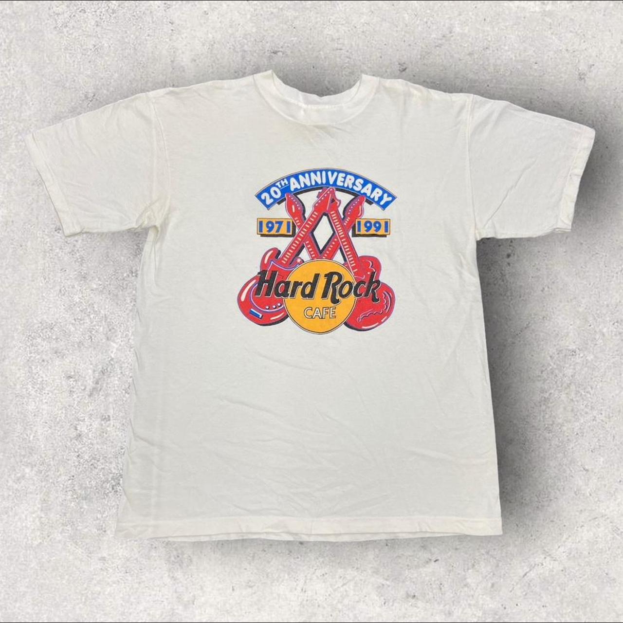 Vintage 90s USA Hard Rock Cafe restaurant 20th anniversary promotional graphic t-shirt