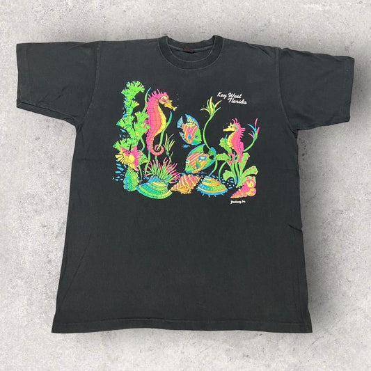 Vintage 90s USA key west coral reef ocean life promotional graphic t-shirt