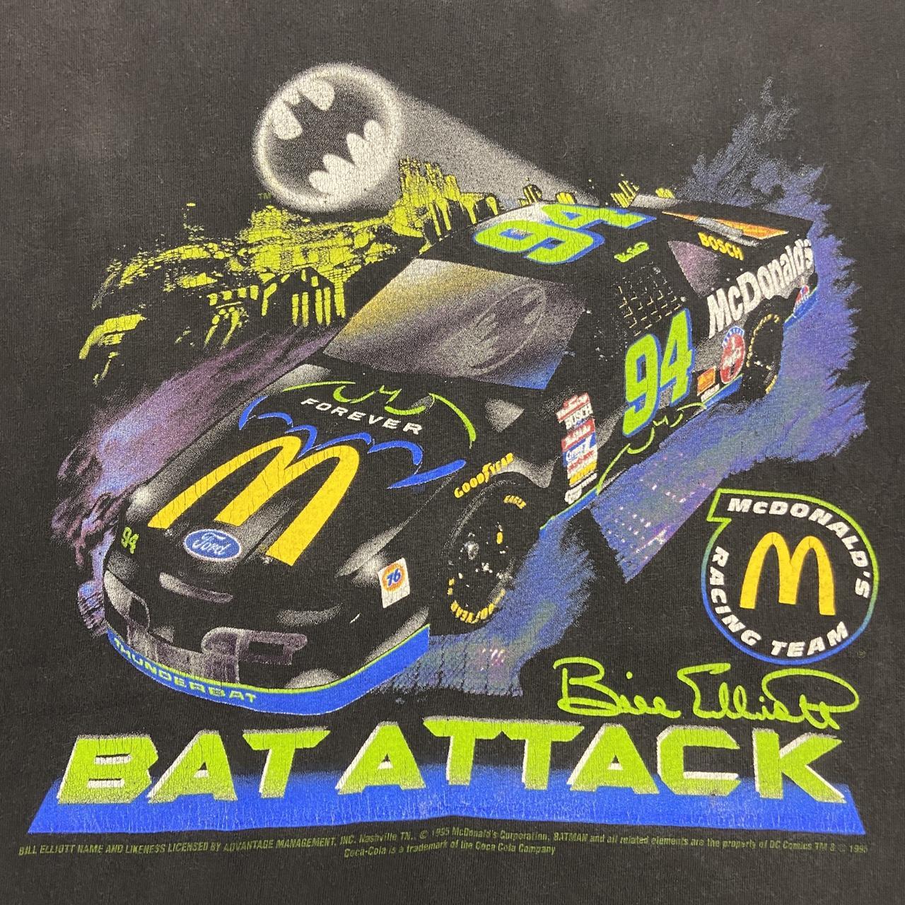 Vintage 90s USA Bill Elliott NASCAR McDonald’s Racing Team Batman promotional graphic t-shirt