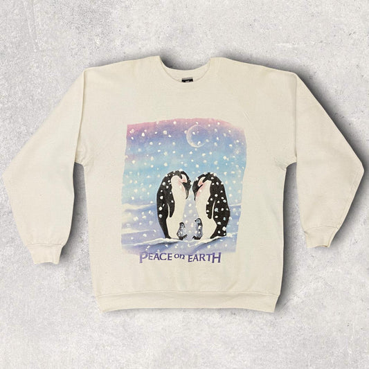 Vintage 90s USA Peace on Earth penguins nature graphic sweatshirt