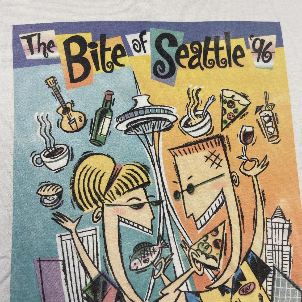 Vintage 90s USA Bite of Seattle Washington 96 tourist souvenir promotional graphic t-shirt