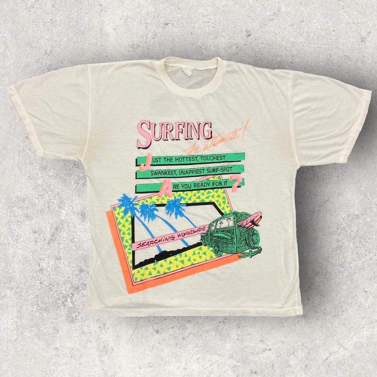 Vintage 90s USA surfing worldwide art deco promotional graphic t-shirt