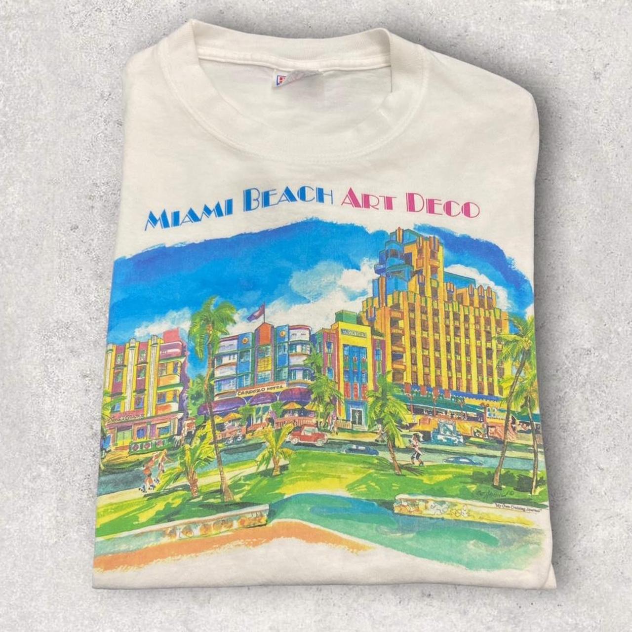 Vintage 90s USA Miami Beach Art Deco architecture Florida graphic t-shirt