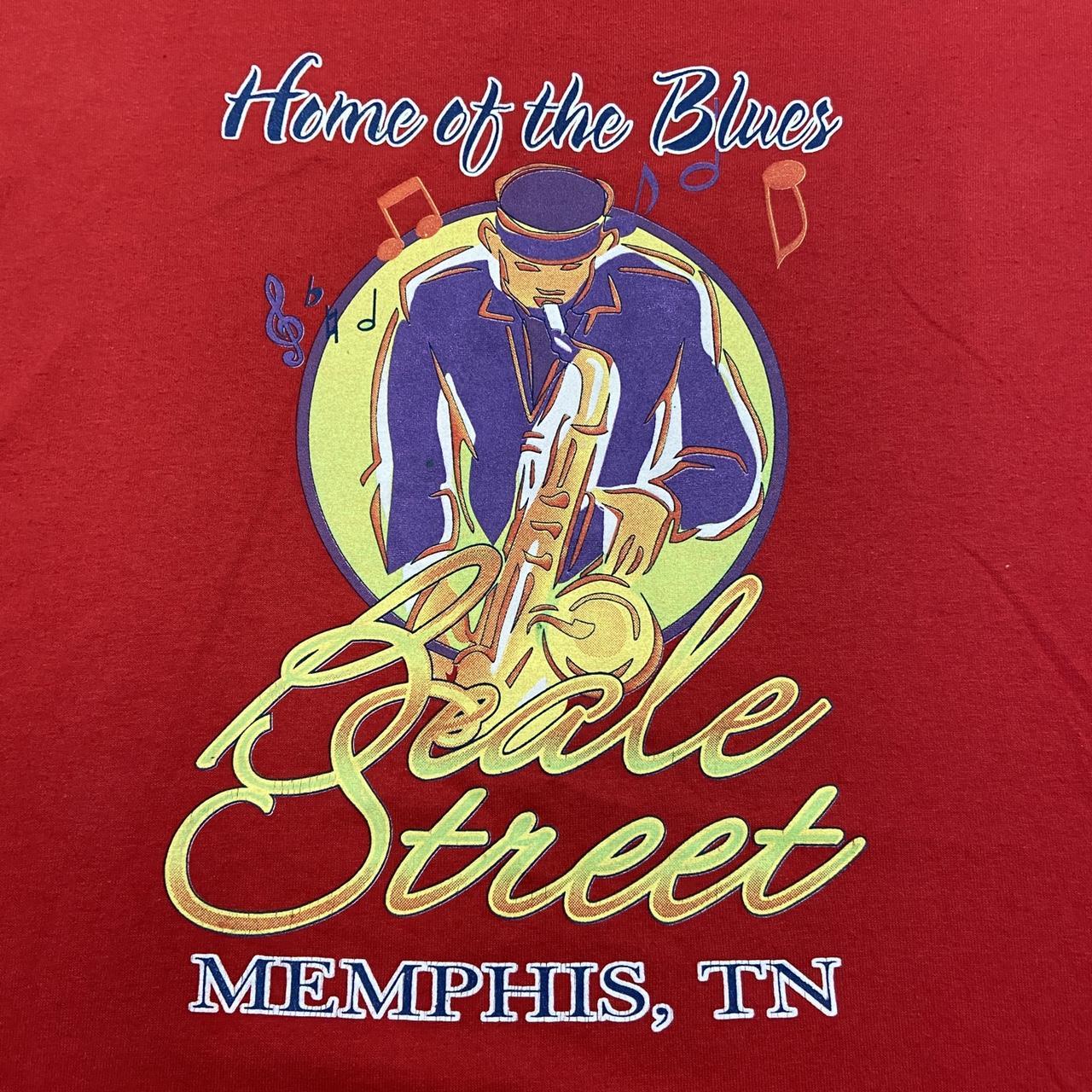 Vintage 90s USA Beale Street Memphis Tennessee ‘home of the blues’ graphic red t-shirt