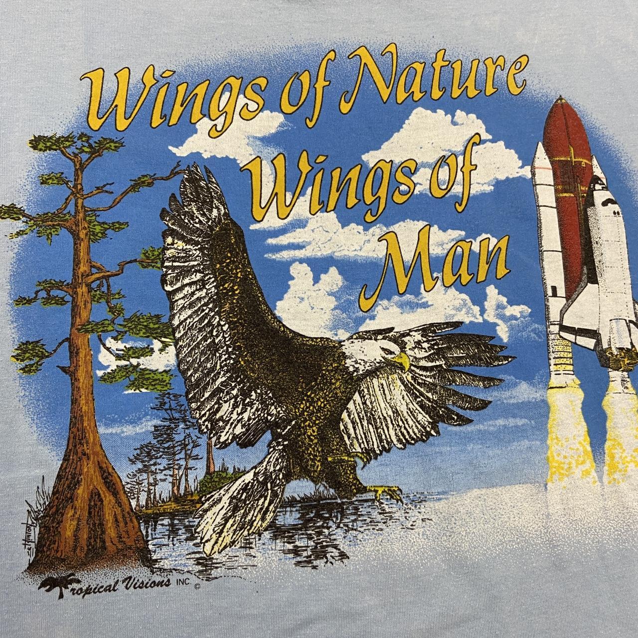 Vintage 90s USA wings of nature wings of man eagle spaceship rocket promotional graphic t-shirt