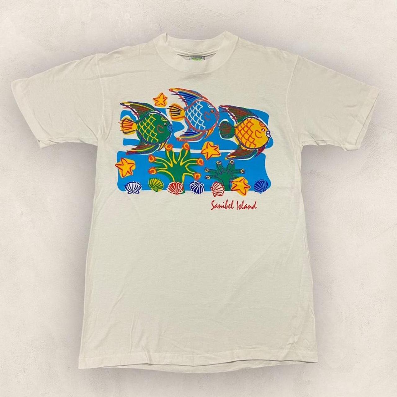 Vintage 90s USA Sanibel Island Florida tropical fish nature wildlife promotional graphic t-shirt